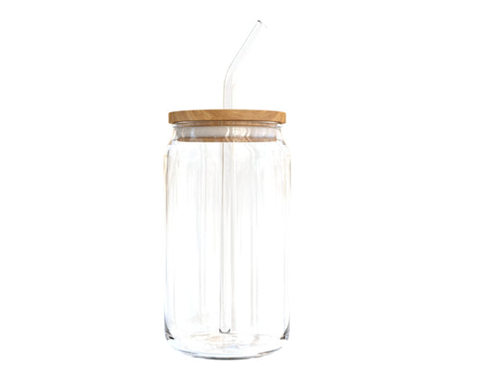 Beer Can Glass with Bamboo lid & Straw (475ml)
